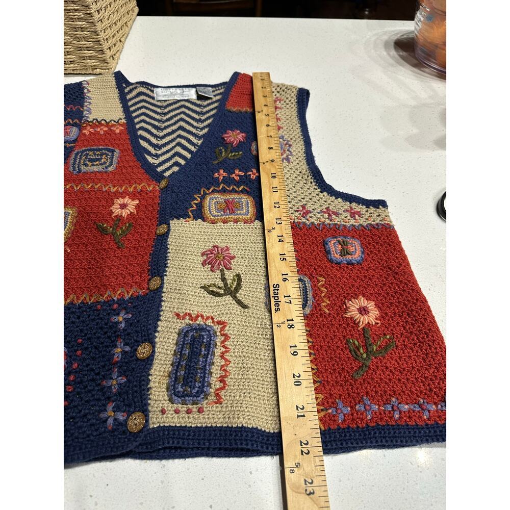 Boho Hand Knit Sweater Vest XL Cottagecore Floral Embroidered Knit Cardigan XL - Picture 14 of 14